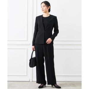 喪服 セレモニースーツ セットアップ 「喪服・礼服」ウォッシャブル ノーカラーVネックジャケット・七分袖ブラウス・センタープレスワイドストレートパン…