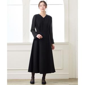 喪服 パーティードレス ワンピース 卒業式 「喪服・礼服」ウォッシャブル Vネック前開きAラインブラックフォーマルワンピース