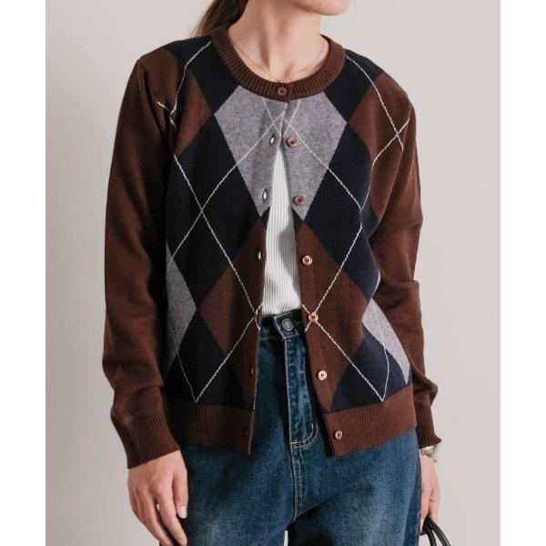 カーディガン アーガイル柄カーディガン レディース