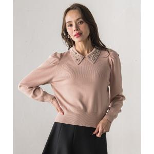 ニット セーター 襟ビジューニット「手洗い可能」 レディース