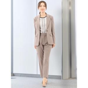 セットアップ 「ストレッチ ウォッシャブル」タカキューレディース 1ボタンジャケット＋テーパードパンツ フランネルベージュ レディース