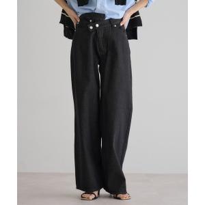 ジーンズ デニム デニムパンツ ウエスト切り替えワイドデニムパンツ レディース
