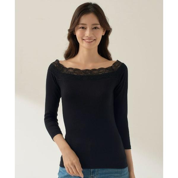 インナーシャツ 肌着 「まるで毛布！のような暖かさ・厚手」リブレーススクエアネック8分袖 レディース