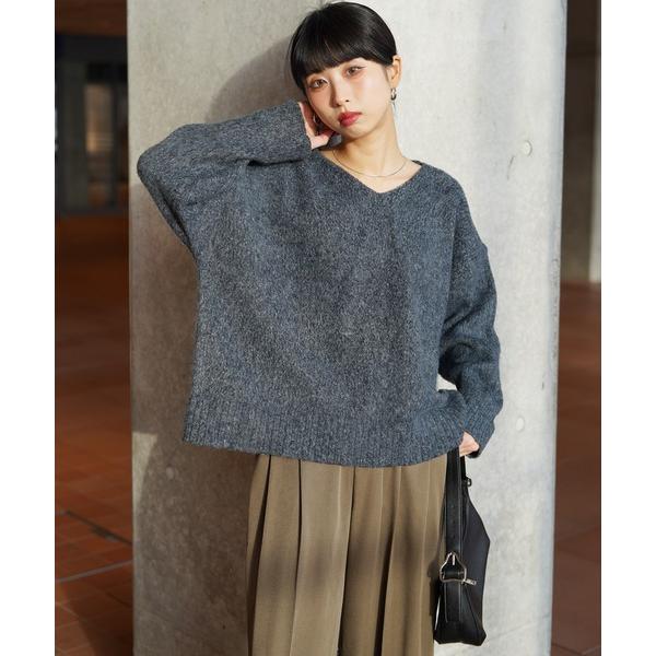 ニット セーター モヘヤライク カラフルMIXシャギーVネックニット レディース