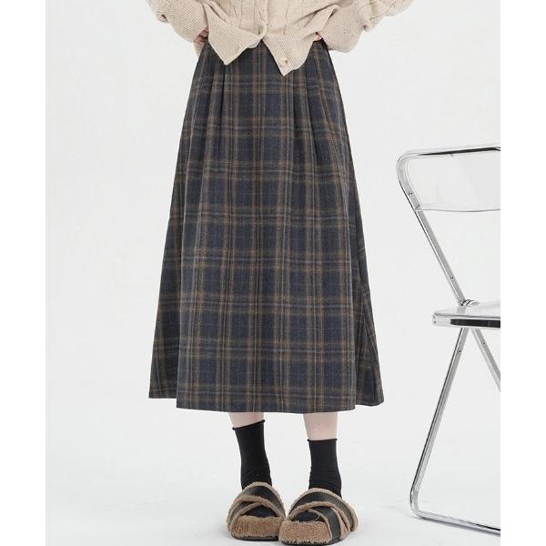 スカート 「秋冬新作」クラシックチェックフレアロングスカート