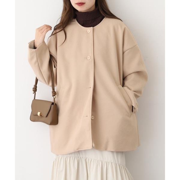 ジャケット ノーカラージャケット フェイクウールコクーンシルエットショートコート レディース