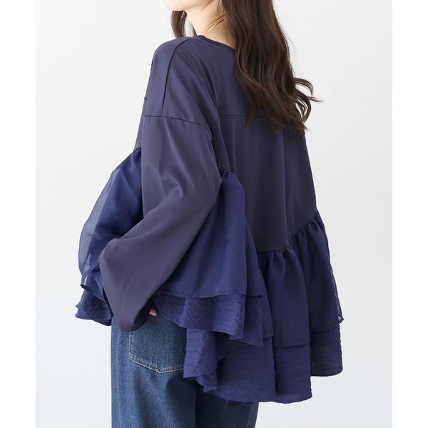 ブラウス シャツ 異素材切替フリルブラウス レディース