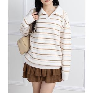ニット セーター レイヤード襟付きボーダーニットトップス「大人 カジュアル 着回し力抜群」「AW新作」 レディース
