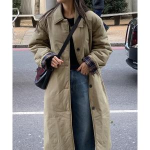 ノーカラーコート コート 中綿ロングコート レディース