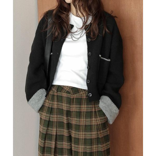 カーディガン バイカラー ニットカーディガン レディース