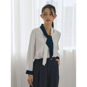 ブラウス シャツ バイカラーボウタイブラウス レディース