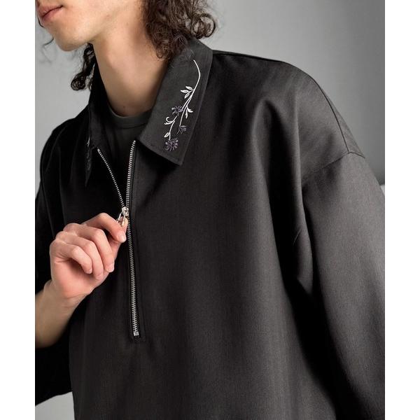 シャツ 「高見え確定。」刺繍デザインジップシャツ／Embroidered Design Zip Sh...