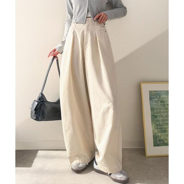 パンツ 「JaVaジャバコラボ」 トレンド感たっぷりの最旬シルエット。タックバレルレッグパンツ レデ...