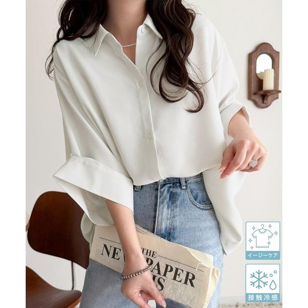 ブラウス シャツ 「接触冷感・イージーケア機能付き」さらっと着るだけ、こなれ完成。オーバーサイズロー...