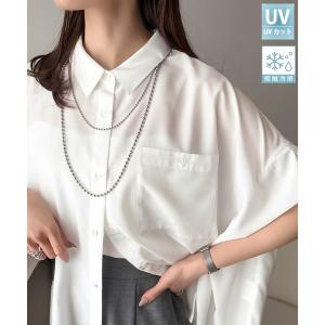 ブラウス シャツ 夏 「接触冷感・UVカット機能付き」着るだけで、見返り美人。バックタックデザイン胸ポケット付きドルマンスリーブシャツブラウス