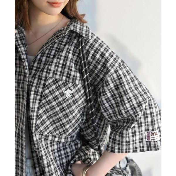 ブラウス シャツ 「JaVaジャバコラボ」ベーシックに、垢抜けを。胸ポケット刺繍サッカーチェックシャ...