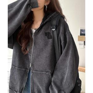 パーカー 「JaVa ジャバコラボ」大人の抜け感ニュアンス色が映える。アシッドウォッシュロゴZIPパーカー レディース メンズ