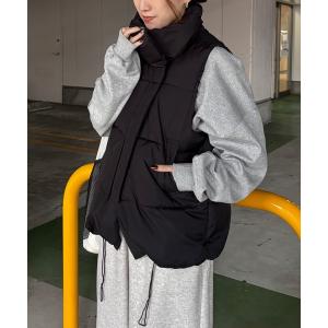 ダウンベスト ベスト 「ISOOK / アイスー」中綿ダウンベスト / ジップ付き パデットベスト ショートベスト 中綿ベスト ハイネック ブラック