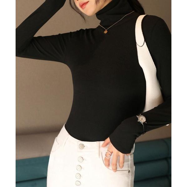 tシャツ リブタートルネックカットソー レディース