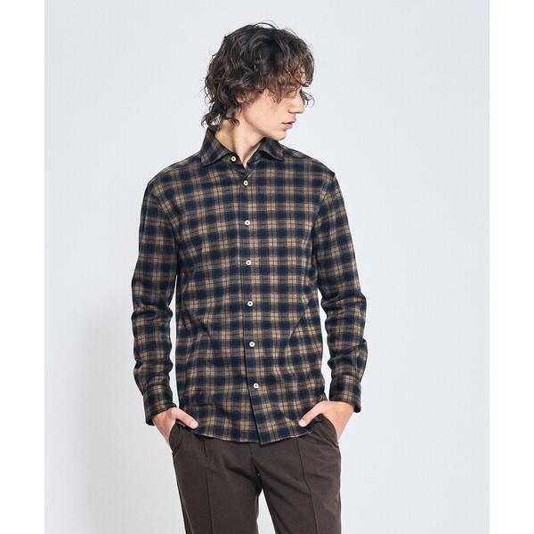 シャツ 「ON/OFF兼用」ドレスニット ネルツイル＆チェック ワイドカラーシャツ / FLEX S...