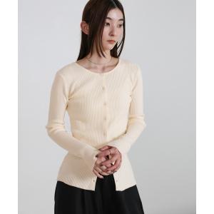 カーディガン 2WAYクルーネックリブシンプルカーディガン レディース