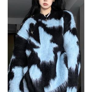 ニット セーター カモフラ柄ルーズニット レディース