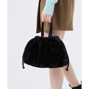 トートバッグ FUR DRAWSTRING TOTE ブラックフラッフィーファー レディース