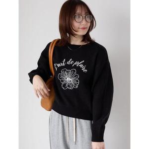 ニット セーター フラワーモチーフロゴニット レディース