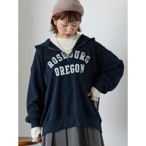 ハーフジッププリントパーカー レディース