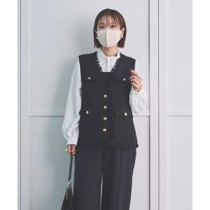 ベスト ジレ 「人気インフルエンサー cahoさんコラボ」 ファニーツイードフリンジジレ レディース