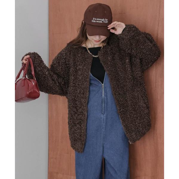 ジャケット ノーカラージャケット プードルファー ノーカラージャケット レディース