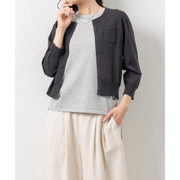 カーディガン さらさら天竺 ポケットアクセントカーディガン｜前ボタン カーデ 羽織 ショート丈 レデ...