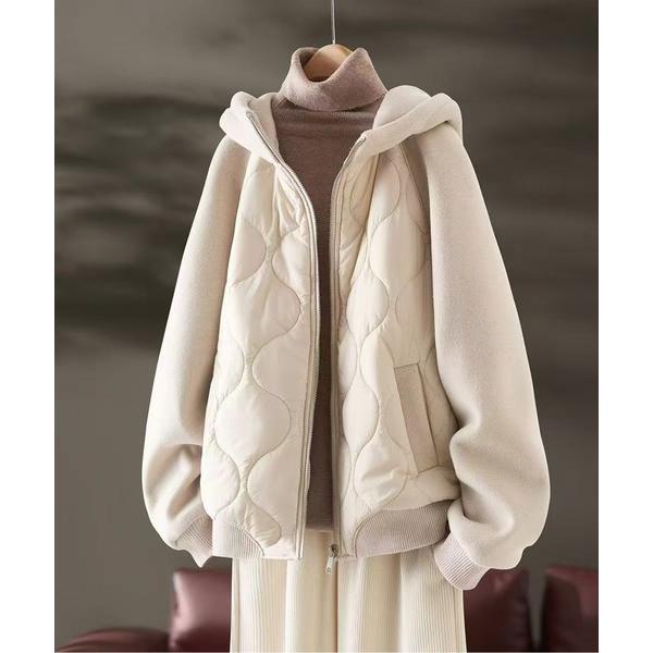 パーカー キルティング切替フードブルゾン レディース