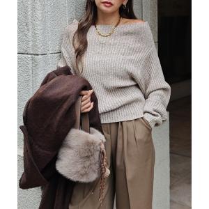 ニット セーター オフショルダーリブニット レディース