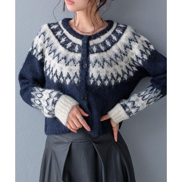 カーディガン 求心柄 ジャガードニットカーディガン レディース