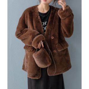 deux amour コート アウター ファー付きツイードコート レディース