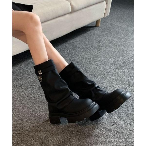 ブーツ キーデザイン くしゅくしゅ 厚底 ブーツ レディース