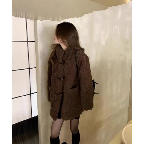 コート アウター もこもこ トグルボタン スタンドカラー ボアコート レディース