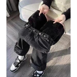 ジーンズ デニム デニムパンツ 裏起毛デニムパンツウエスト調節ボタン付き レディース