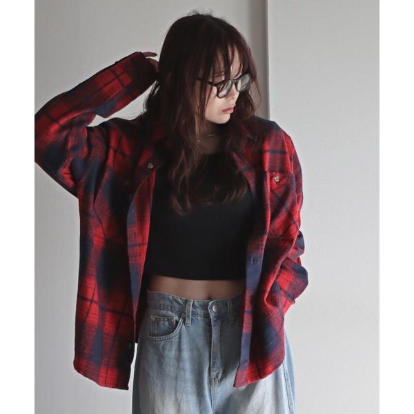 ブラウス シャツ ネルオンブレチェックシャツ レディース メンズ