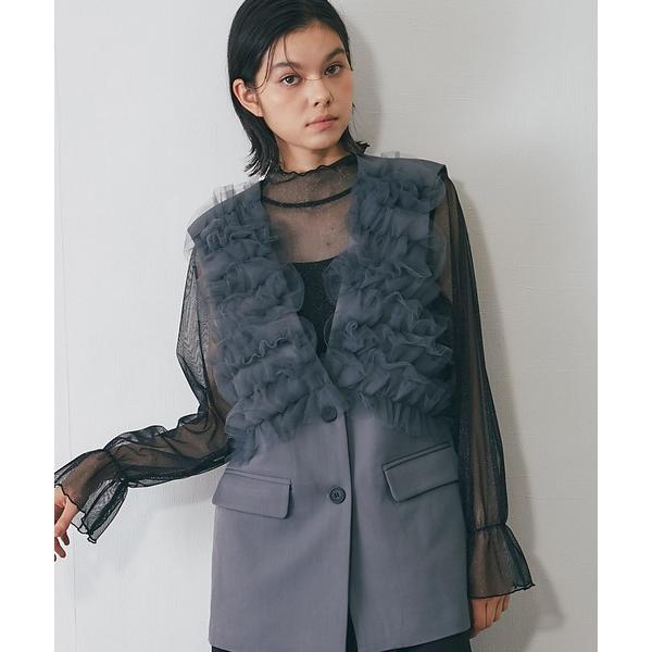ジャケット ノーカラージャケット チュールジレ レディース