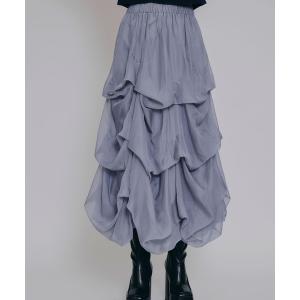 スカート タックバルーンボリュームシフォンロングスカート