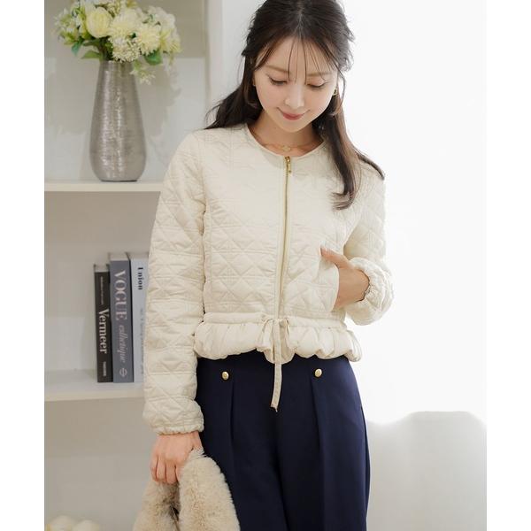 コート アウター 2WAY ショート丈 キルティング ノーカラー中綿 ジャケット le reve v...