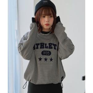 tシャツ 「 athleta 」ボーダーロングスリーブフロッキープリントTシャツ レディース メンズ