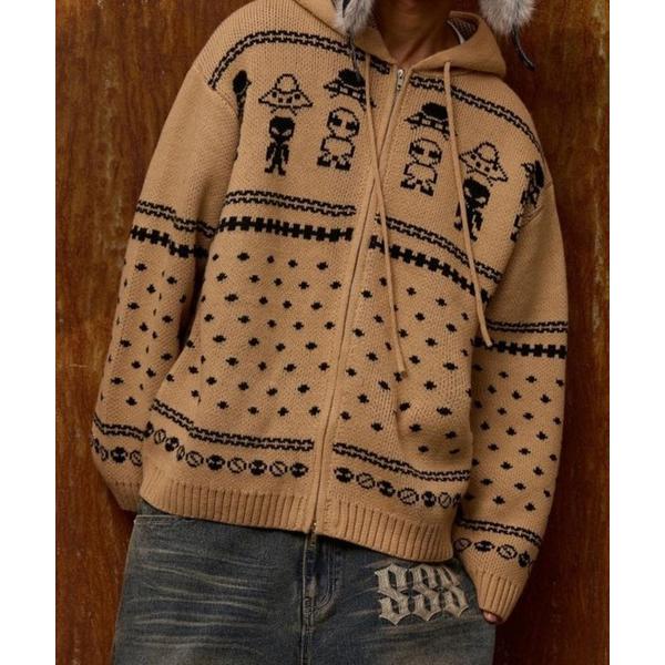 ニット セーター 「UNISEX」HOODHOOD／エイリアンニットジップ レディース メンズ
