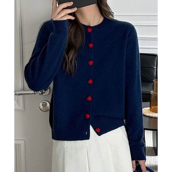 カーディガン ハートボタンニットカーディガン レディース