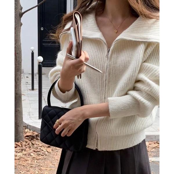 カーディガン 襟付きジップスニットカーディガン レディース