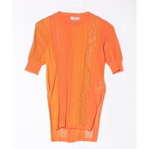 「FENDI」 シルク 半袖ニット 38 オレンジ レディース