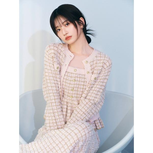 パジャマ ルームウェア ツイードニットカーディガン レディース