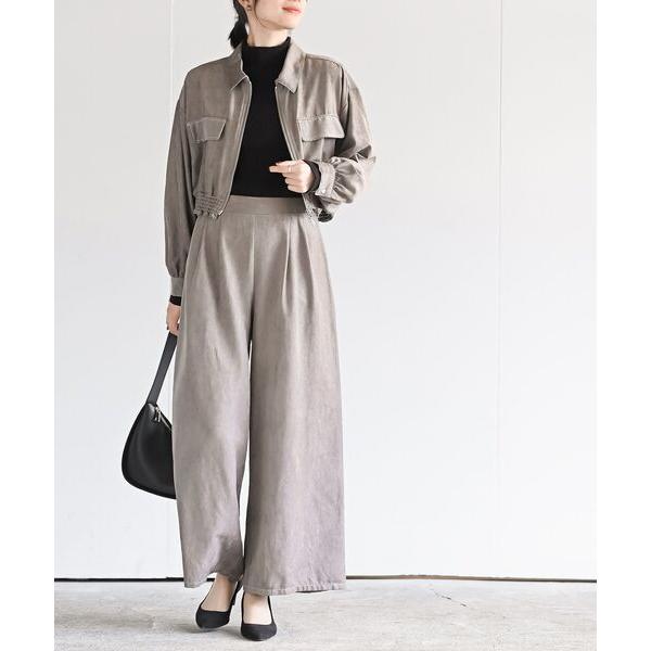 セットアップ マイクロコールショートジャケット×パンツセットアップ レディース